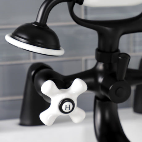 Kingston KS227PXMB Three-Handle 2-Hole Deck Mount Clawfoot Tub Faucet with Hand Shower, Matte Black