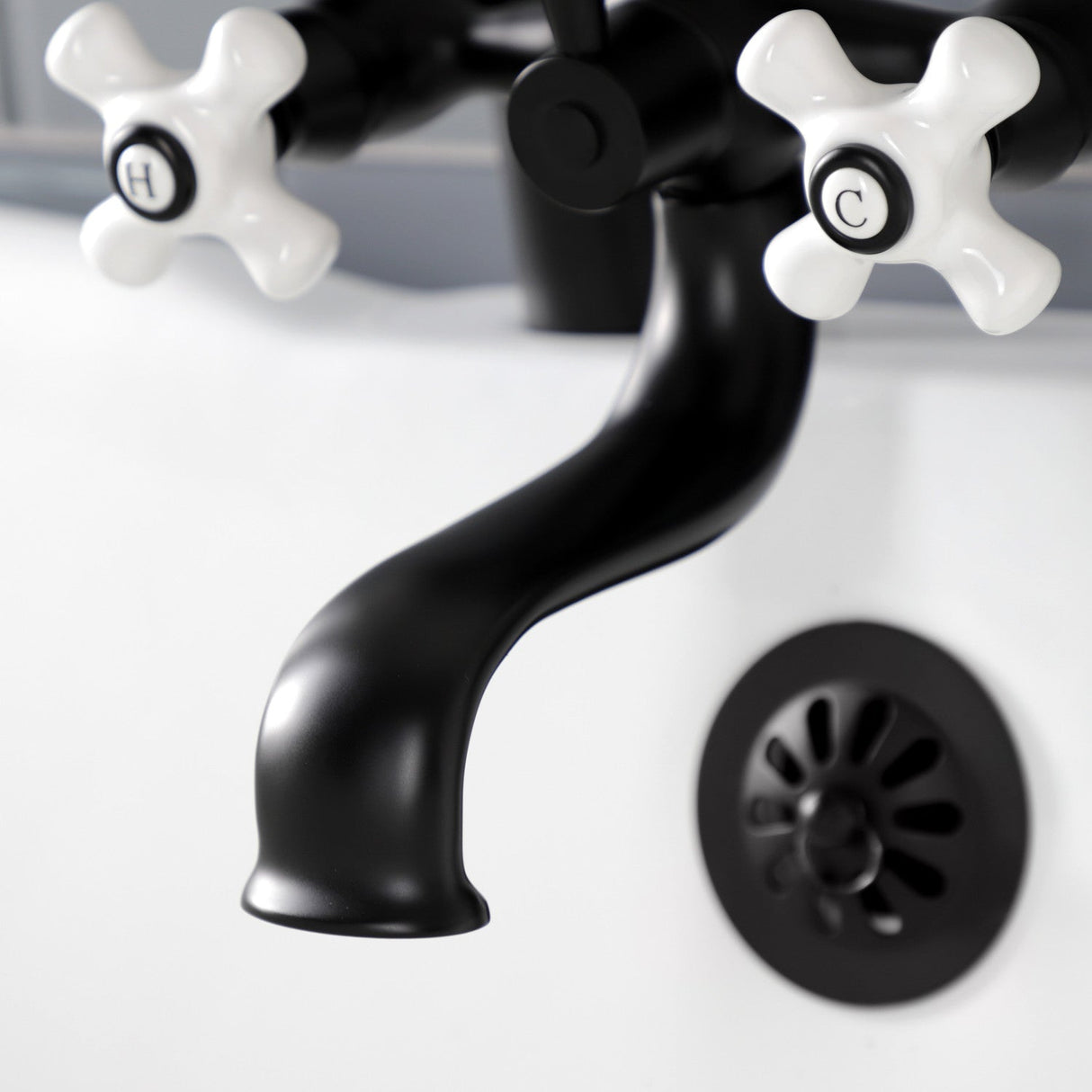 Kingston KS227PXMB Three-Handle 2-Hole Deck Mount Clawfoot Tub Faucet with Hand Shower, Matte Black