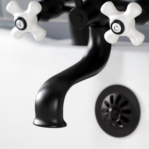 Kingston KS227PXMB Three-Handle 2-Hole Deck Mount Clawfoot Tub Faucet with Hand Shower, Matte Black