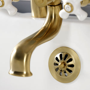 Kingston KS227PXSB Three-Handle 2-Hole Deck Mount Clawfoot Tub Faucet with Hand Shower, Brushed Brass