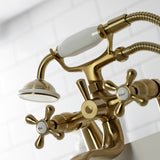 Kingston KS227SB Three-Handle 2-Hole Deck Mount Clawfoot Tub Faucet with Handshower, Brushed Brass