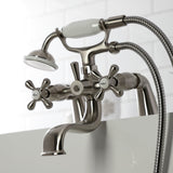 Kingston KS227SN Three-Handle 2-Hole Deck Mount Clawfoot Tub Faucet with Handshower, Brushed Nickel