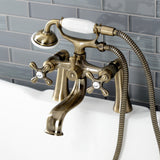 Kingston KS228AB Three-Handle 2-Hole Deck Mount Clawfoot Tub Faucet with Handshower, Antique Brass