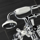 Kingston KS228C Three-Handle 2-Hole Deck Mount Clawfoot Tub Faucet with Handshower, Polished Chrome