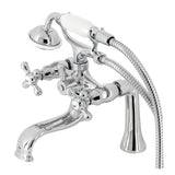 Kingston KS228C Three-Handle 2-Hole Deck Mount Clawfoot Tub Faucet with Handshower, Polished Chrome