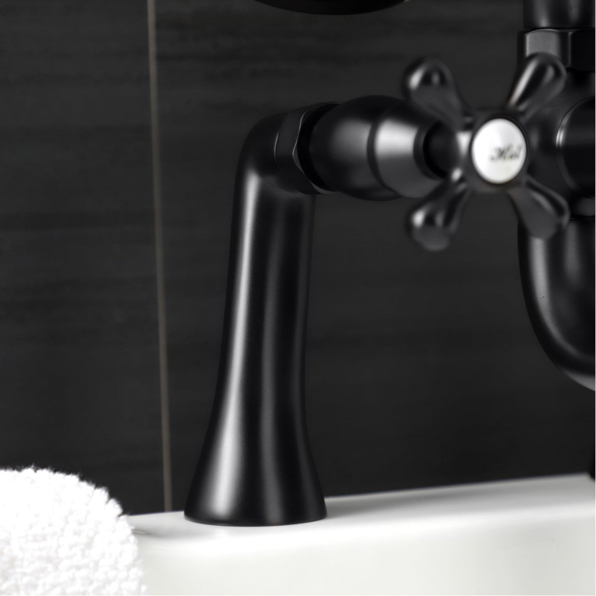 Kingston KS228MB Three-Handle 2-Hole Deck Mount Clawfoot Tub Faucet with Handshower, Matte Black