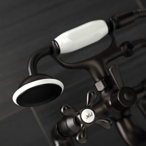 Kingston KS228ORB Three-Handle 2-Hole Deck Mount Clawfoot Tub Faucet with Handshower, Oil Rubbed Bronze