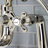 Kingston KS228PN Three-Handle 2-Hole Deck Mount Clawfoot Tub Faucet with Handshower, Polished Nickel