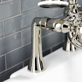 Kingston KS228PN Three-Handle 2-Hole Deck Mount Clawfoot Tub Faucet with Handshower, Polished Nickel