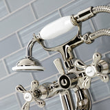 Kingston KS228PN Three-Handle 2-Hole Deck Mount Clawfoot Tub Faucet with Handshower, Polished Nickel