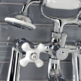 Kingston KS228PXC Three-Handle 2-Hole Deck Mount Clawfoot Tub Faucet with Hand Shower, Polished Chrome