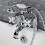 Kingston KS228PXC Three-Handle 2-Hole Deck Mount Clawfoot Tub Faucet with Hand Shower, Polished Chrome