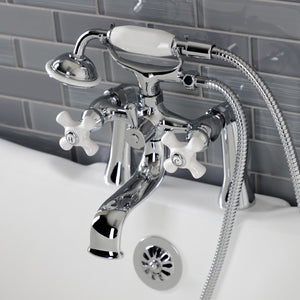 Kingston KS228PXC Three-Handle 2-Hole Deck Mount Clawfoot Tub Faucet with Hand Shower, Polished Chrome
