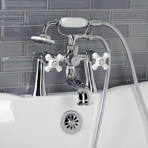Kingston KS228PXC Three-Handle 2-Hole Deck Mount Clawfoot Tub Faucet with Hand Shower, Polished Chrome