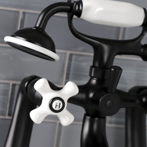 Kingston KS228PXMB Three-Handle 2-Hole Deck Mount Clawfoot Tub Faucet with Hand Shower, Matte Black