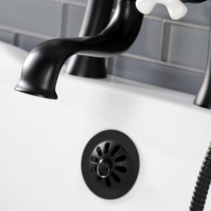 Kingston KS228PXMB Three-Handle 2-Hole Deck Mount Clawfoot Tub Faucet with Hand Shower, Matte Black