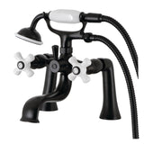 Kingston KS228PXMB Three-Handle 2-Hole Deck Mount Clawfoot Tub Faucet with Hand Shower, Matte Black