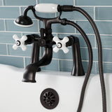 Kingston KS228PXORB Three-Handle 2-Hole Deck Mount Clawfoot Tub Faucet with Hand Shower, Oil Rubbed Bronze