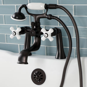 Kingston KS228PXORB Three-Handle 2-Hole Deck Mount Clawfoot Tub Faucet with Hand Shower, Oil Rubbed Bronze