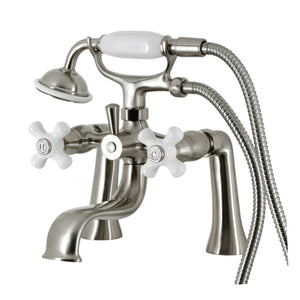 Kingston KS228PXSN Three-Handle 2-Hole Deck Mount Clawfoot Tub Faucet with Hand Shower, Brushed Nickel