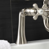 Kingston KS228SN Three-Handle 2-Hole Deck Mount Clawfoot Tub Faucet with Handshower, Brushed Nickel