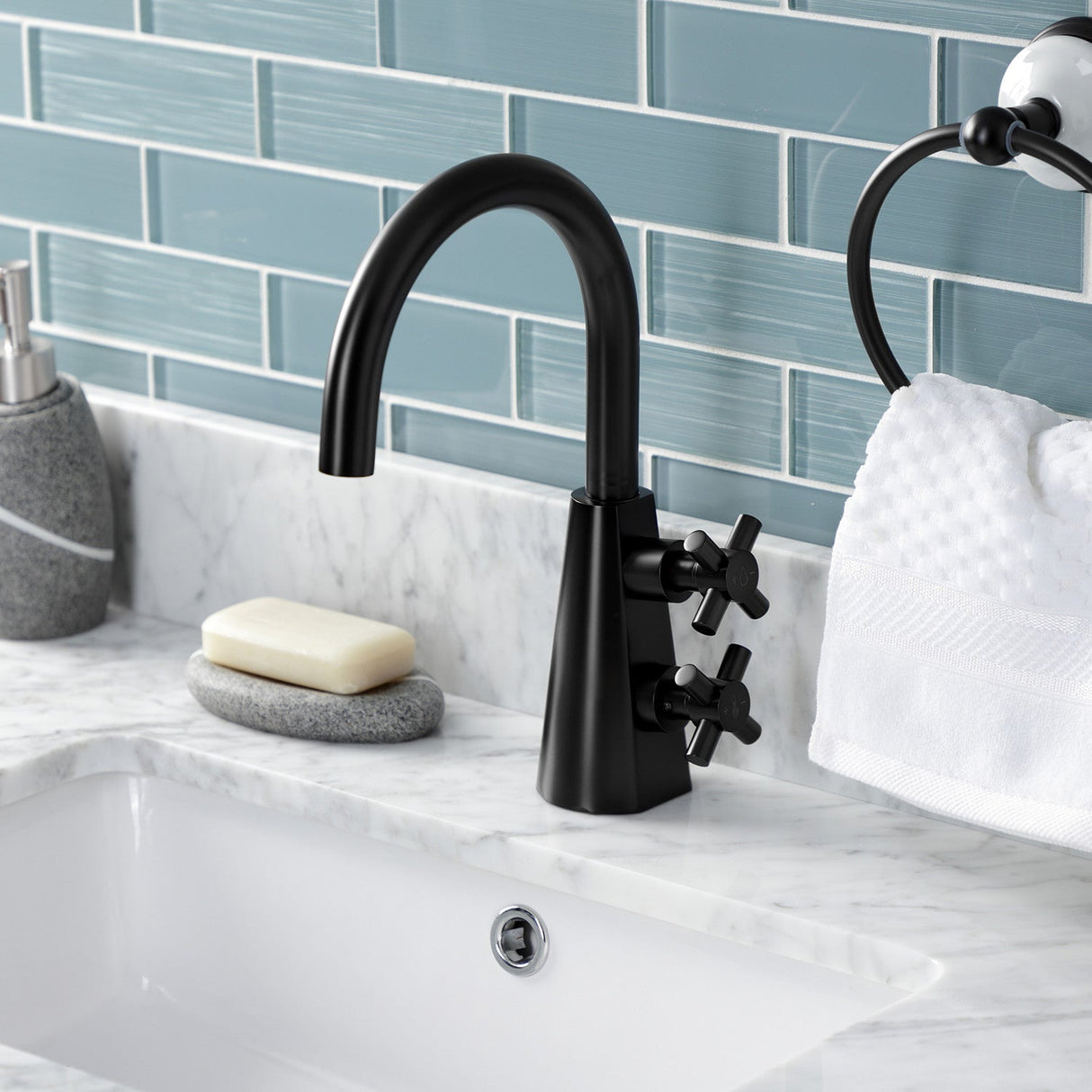 Constantine KS2290DX Two-Handle 1-Hole Deck Mount Bathroom Faucet with Push Pop-Up, Matte Black