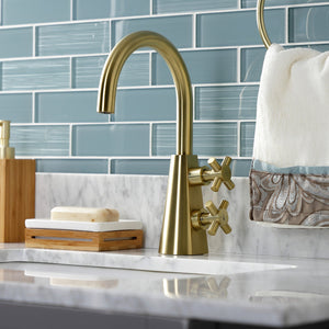 Constantine KS2297DX Two-Handle 1-Hole Deck Mount Bathroom Faucet with Push Pop-Up, Brushed Brass