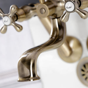 Kingston KS229AB Three-Handle 2-Hole Tub Wall Mount Clawfoot Tub Faucet with Handshower, Antique Brass