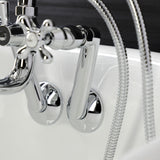 Kingston KS229C Three-Handle 2-Hole Tub Wall Mount Clawfoot Tub Faucet with Handshower, Polished Chrome