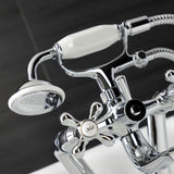 Kingston KS229C Three-Handle 2-Hole Tub Wall Mount Clawfoot Tub Faucet with Handshower, Polished Chrome