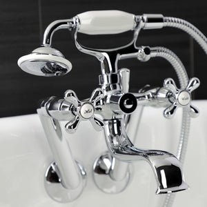 Kingston KS229C Three-Handle 2-Hole Tub Wall Mount Clawfoot Tub Faucet with Handshower, Polished Chrome