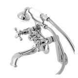 Kingston KS229C Three-Handle 2-Hole Tub Wall Mount Clawfoot Tub Faucet with Handshower, Polished Chrome