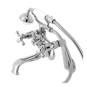 Kingston KS229C Three-Handle 2-Hole Tub Wall Mount Clawfoot Tub Faucet with Handshower, Polished Chrome