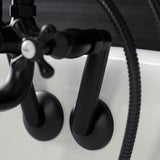 Kingston KS229MB Three-Handle 2-Hole Tub Wall Mount Clawfoot Tub Faucet with Handshower, Matte Black