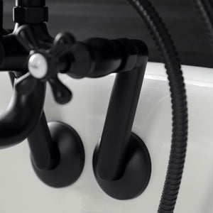 Kingston KS229MB Three-Handle 2-Hole Tub Wall Mount Clawfoot Tub Faucet with Handshower, Matte Black