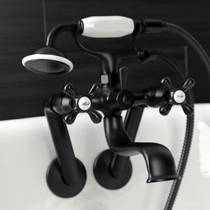 Kingston KS229MB Three-Handle 2-Hole Tub Wall Mount Clawfoot Tub Faucet with Handshower, Matte Black