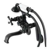 Kingston KS229MB Three-Handle 2-Hole Tub Wall Mount Clawfoot Tub Faucet with Handshower, Matte Black