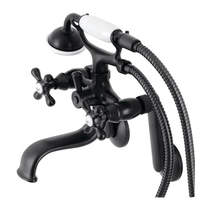 Kingston KS229MB Three-Handle 2-Hole Tub Wall Mount Clawfoot Tub Faucet with Handshower, Matte Black