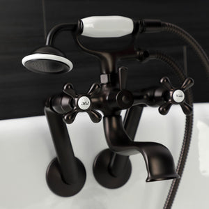 Kingston KS229ORB Three-Handle 2-Hole Tub Wall Mount Clawfoot Tub Faucet with Handshower, Oil Rubbed Bronze