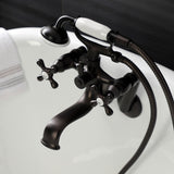 Kingston KS229ORB Three-Handle 2-Hole Tub Wall Mount Clawfoot Tub Faucet with Handshower, Oil Rubbed Bronze