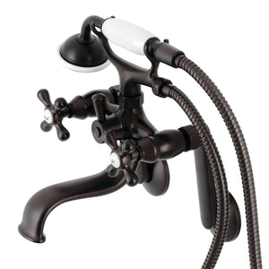 Kingston KS229ORB Three-Handle 2-Hole Tub Wall Mount Clawfoot Tub Faucet with Handshower, Oil Rubbed Bronze