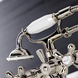 Kingston KS229PN Three-Handle 2-Hole Tub Wall Mount Clawfoot Tub Faucet with Handshower, Polished Nickel