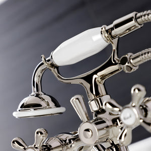 Kingston KS229PN Three-Handle 2-Hole Tub Wall Mount Clawfoot Tub Faucet with Handshower, Polished Nickel