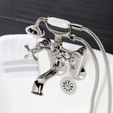 Kingston KS229PN Three-Handle 2-Hole Tub Wall Mount Clawfoot Tub Faucet with Handshower, Polished Nickel