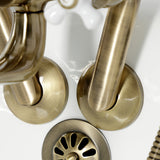 Kingston KS229PXAB Three-Handle 2-Hole Tub Wall Mount Clawfoot Tub Faucet with Hand Shower, Antique Brass
