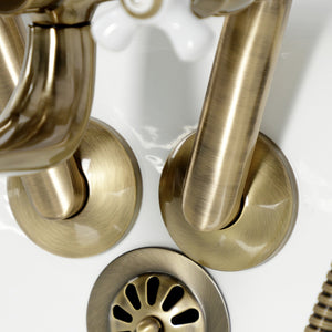 Kingston KS229PXAB Three-Handle 2-Hole Tub Wall Mount Clawfoot Tub Faucet with Hand Shower, Antique Brass