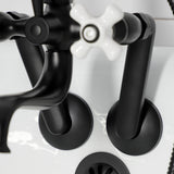 Kingston KS229PXMB Three-Handle 2-Hole Tub Wall Mount Clawfoot Tub Faucet with Hand Shower, Matte Black