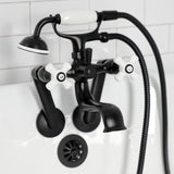 Kingston KS229PXMB Three-Handle 2-Hole Tub Wall Mount Clawfoot Tub Faucet with Hand Shower, Matte Black