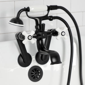 Kingston KS229PXMB Three-Handle 2-Hole Tub Wall Mount Clawfoot Tub Faucet with Hand Shower, Matte Black