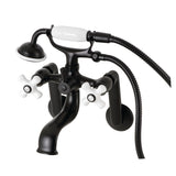 Kingston KS229PXMB Three-Handle 2-Hole Tub Wall Mount Clawfoot Tub Faucet with Hand Shower, Matte Black